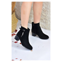 Fox Shoes Women's Black Suede Thick Heeled Boots