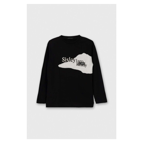 Dětské bavlněné tričko s dlouhým rukávem Sisley černá barva, s potiskem