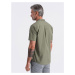 Men's short sleeve shirt with Cuban collar - khaki V4 OM-SHSS-0168