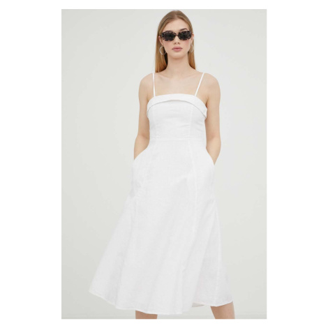 Plátěné šaty Abercrombie & Fitch bílá barva, midi