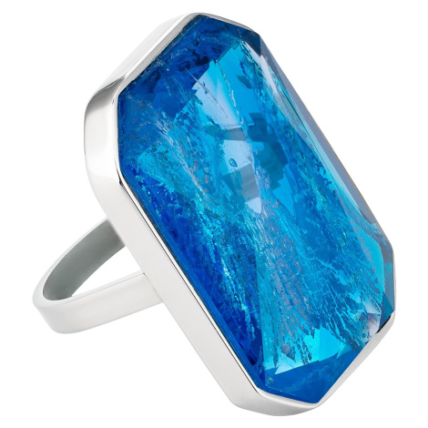 Preciosa Luxusní ocelový prsten s ručně mačkaným kamenem českého křišťálu Preciosa Ocean Aqua 74