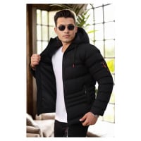 67514 Dewberry Hooded Winter Mens Puffer Coat-BLACK