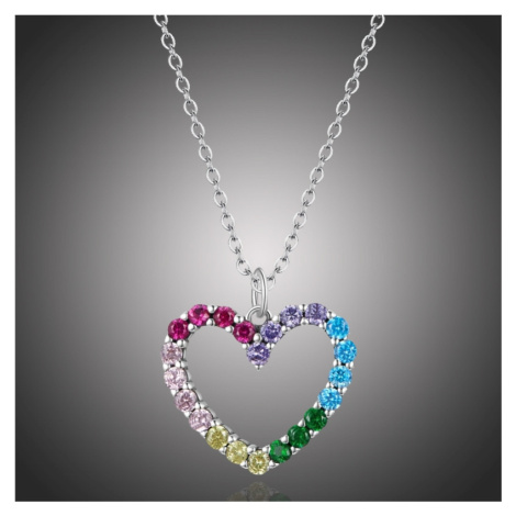 GRACE Silver Jewellery Stříbrný náhrdelník se zirkony Duhové srdce - stříbro 925/1000 NH-SCN449 