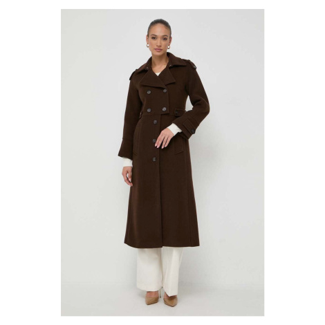 Vlněný kabát Ivy Oak hnědá barva, přechodný, dvouřadový IVY & OAK