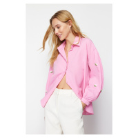 Trendyol Pink Embroidered Cotton Woven Shirt