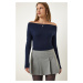 Happiness İstanbul Women's Navy Blue Boat Neck Knitted Blouse