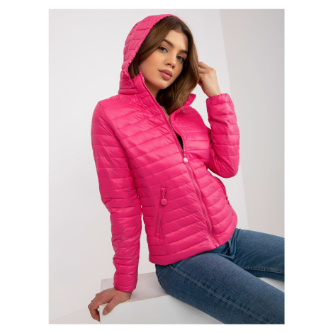 Tmavě růžová přechodná prošívaná bunda s kapucí Fashionhunters