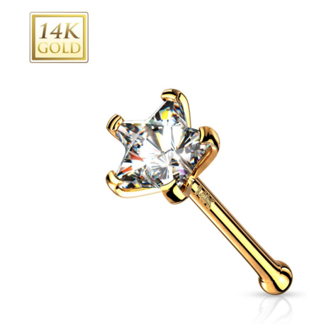 Piercing do nosu ve žlutém zlatě 585 - čirá zirkonová hvězda, rovný tvar Šperky eshop