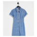 ASOS DESIGN Tall denim fitted shirt dress in midwash-Blue