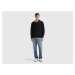 Benetton, Black Zip-up Sweater In 100% Merino Wool