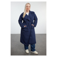 Trendyol Curve Navy Blue Maxi Length Belted Technical Fabric Trench Coat