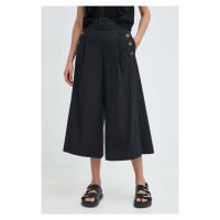 Bavlněné kalhoty Twinset černá barva, široké, high waist