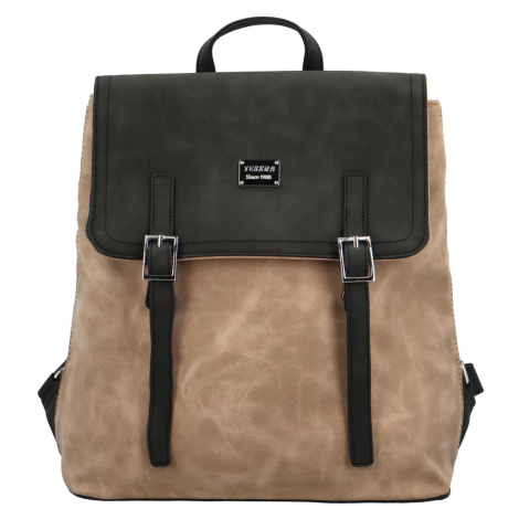 Trendy dámský koženkový kabelko-batoh Erlea, khaki-černá Tessra