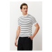 Trendyol White Slim-Tight Fit Crew Neck Striped Knitwear T-Shirt