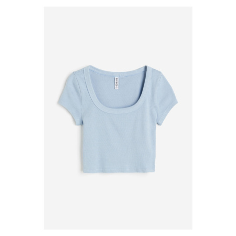 H & M - Cropped žebrované tričko - modrá H&M