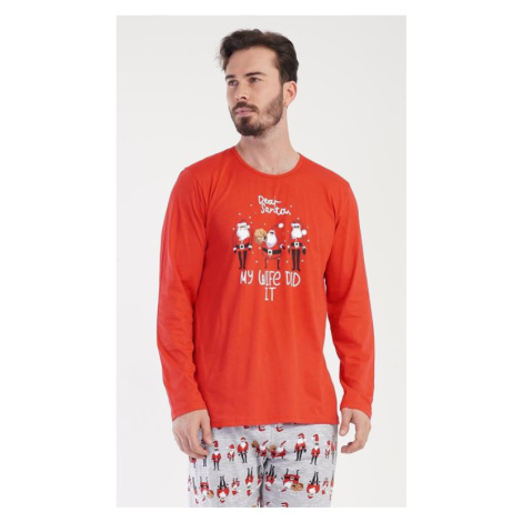 Pánské pyžamo dlouhé Vienetta Secret Santa | červená