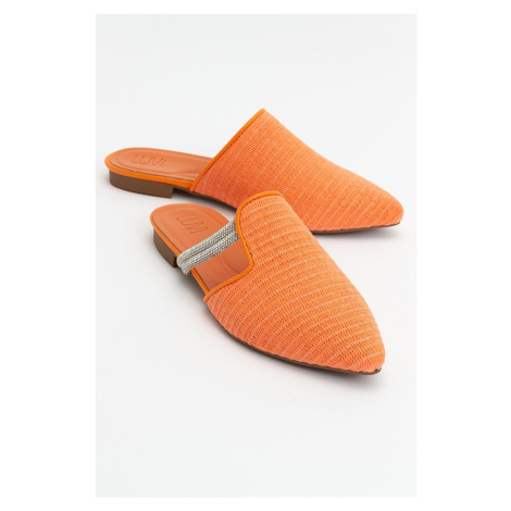 LuviShoes PESA Orange Women's Slippers with Straw Stones