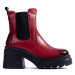 Designové červené dámské kotníčkové boty na plochém podpatku