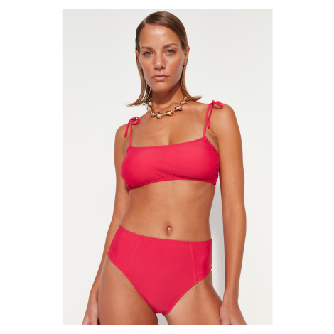 Trendyol Fuchsia s vysokým pasem Regular Leg Bikini Bottom