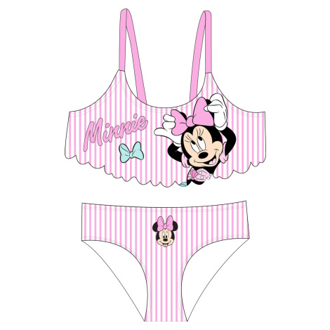 Minnie Mouse - licence Dívčí bikiny - Minnie Mouse 5244A114, bílá / růžový proužek Barva: Růžová