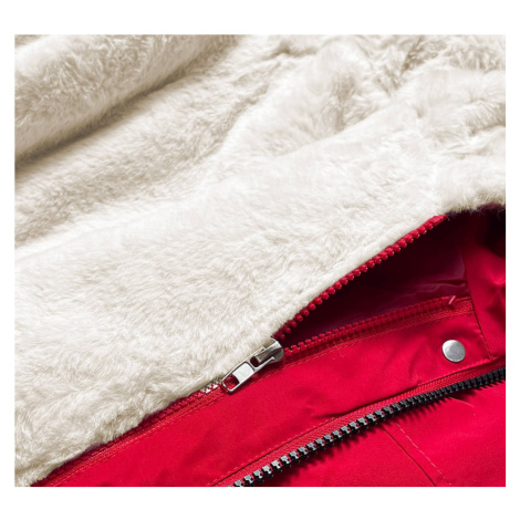 Červeno-ecru teplá dámská zimní bunda (W629) MHM