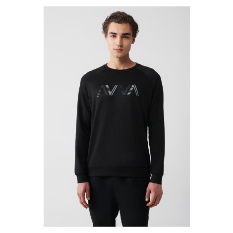 Avva Men's Black Soft Touch Crew Neck Printed Regular Fit Sweatshirt