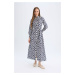 DEFACTO Shirt Collar Printed Basic Long Sleeve Maxi Dress