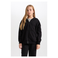 DEFACTO Girl Basic Plain Hooded Cardigan