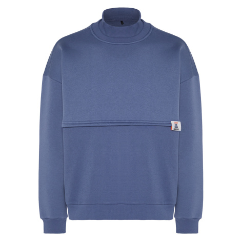 Trendyol Limited Edition Indigo Oversize/Wide-Fit Labeled Fleece Long Sleeve Sweatshirt