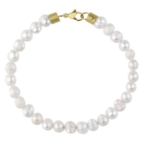 Manoki Pánský perlový náramek Egizio - 7 mm perla BA1142G Zlatá 21 cm (XL) Bílá