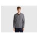 Benetton, Dark Gray V-neck Sweater In Pure Merino Wool