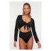Trendyol Black Long Sleeves with Tie Detail for Swimming