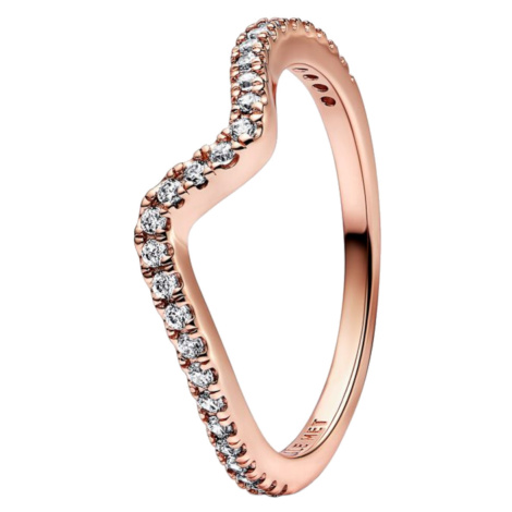 Pandora Vlnitý bronzový prsten se zirkony Rose Timeless 182539C01