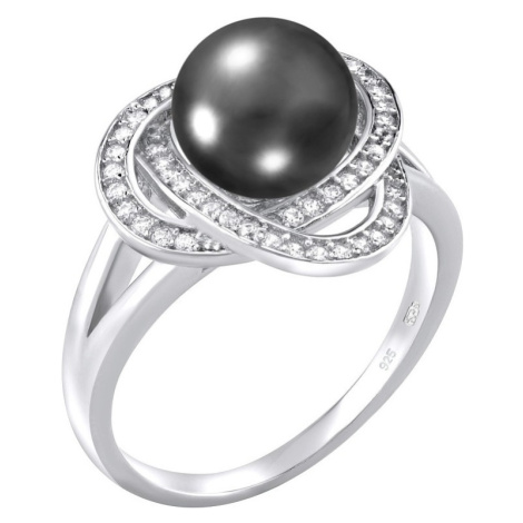 Silvego Stříbrný prsten Laguna s pravou přírodní černou perlou LPS0044B 54 mm
