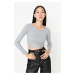 Trendyol Black-Grey 2-Pack Stitching Detail Fitted Crop Corduroy Knitted Blouse