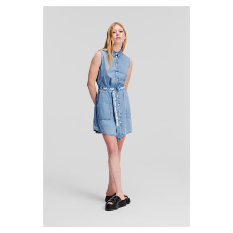 Šaty karl lagerfeld jeans klj slvless belted denim dress vintage light blue