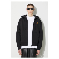 Mikina Carhartt WIP Hooded American Script Jacket pánská, černá barva, s kapucí, s aplikací, I03