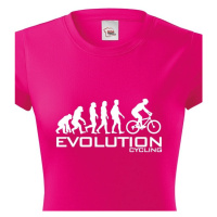 Dámské tričko s potiskem Evoluce cyklistiky. Nejoblíbenější motiv v kategorii.