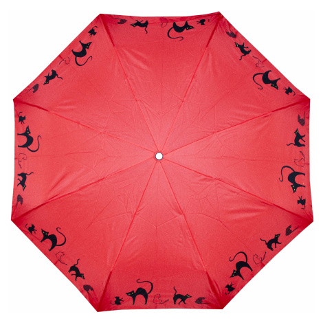 Červený dámský skládací plně automatický deštník s motivem koček Somen Doppler