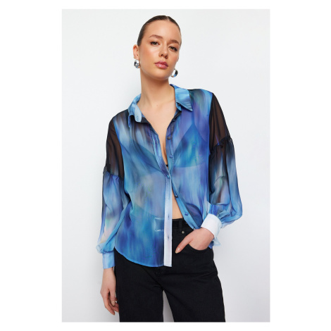 Trendyol Blue Balloon Sleeve Chiffon Woven Shirt