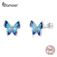 Stříbrné pecky ve tvaru modrého motýlu LOAMOER