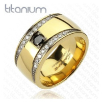 Prsten z titanu zlaté barvy se zirkonovými půlměsíci