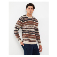 LC Waikiki LCW Casual Beige Melange Crew Neck Long Sleeve Patterned Men's Knitwear Sweater