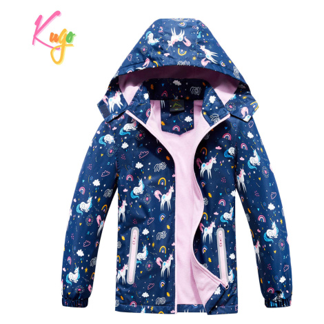 Dívčí podzimní bunda, zateplená KUGO B2860, tmavě modrá, jednorožci Barva: Modrá