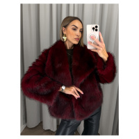 Vínový faux fur kožešinový kabát kožich VIVIENE