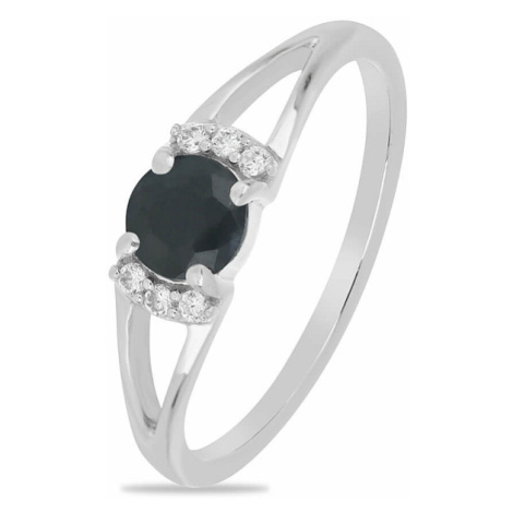 Prsten stříbrný s broušeným černým safírem a zirkony Ag 925 015090 BLS - 62 mm 1,4 g