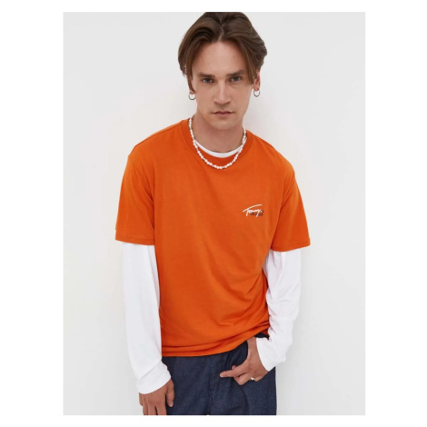 Tommy Jeans pánské oranžové tričko Tommy Hilfiger