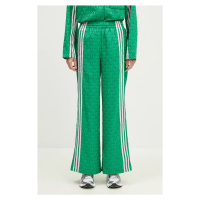 Kalhoty adidas Originals 70s Wide Leg Pants dámské, zelená barva, široké, high waist, JN7662