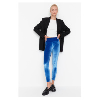 Sametové pletené legíny Trendyol Blue Rise Waist