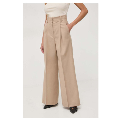 Kalhoty s příměsí vlny Ivy Oak béžová barva, široké, high waist IVY & OAK